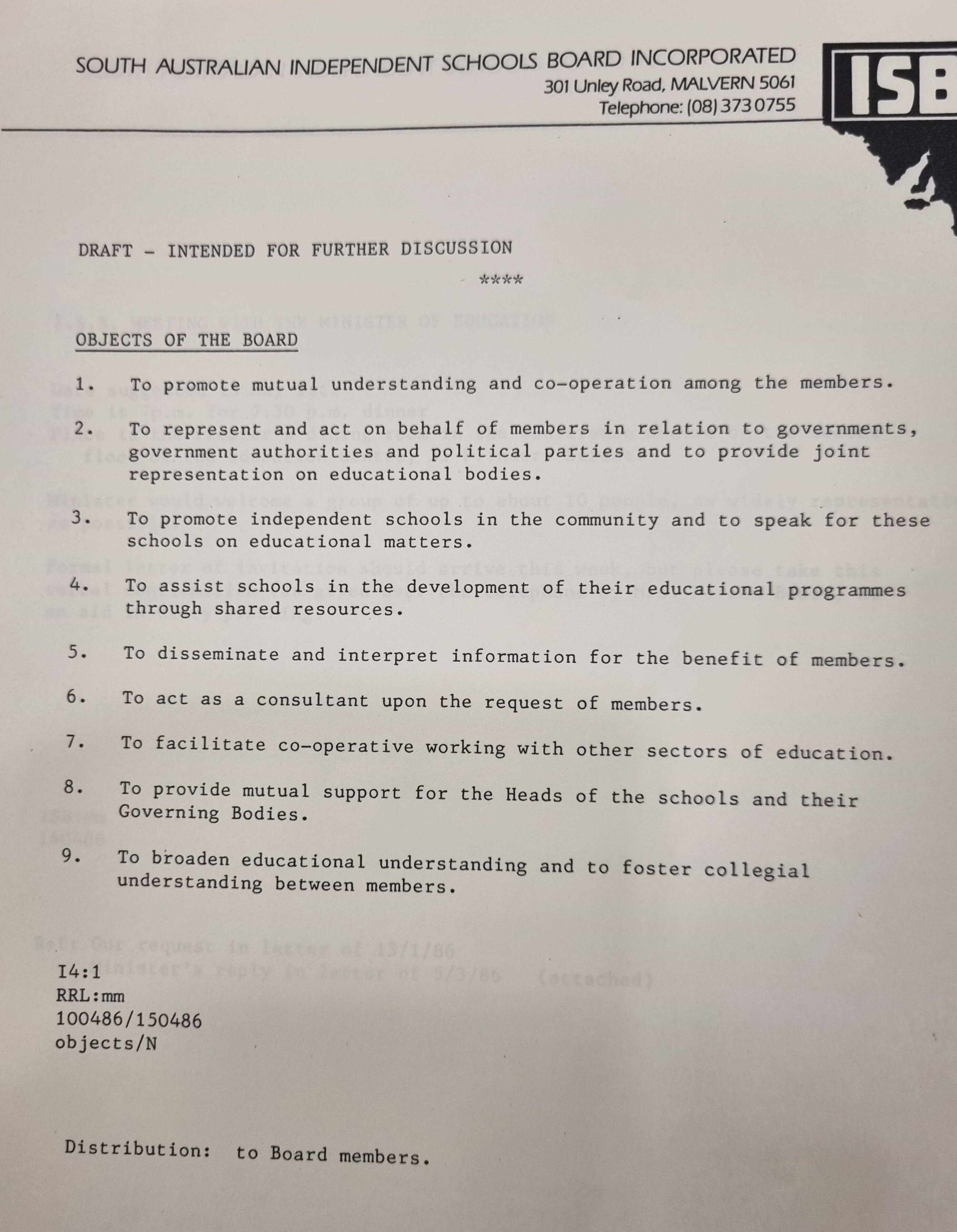 ISB Board Objectives