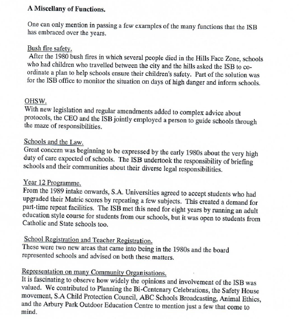 Miscellaneous functions of ISB