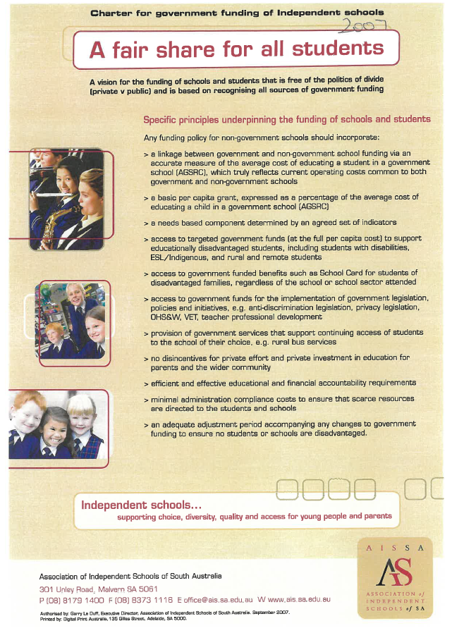 AISSA 'A fair share for all students ' 2007 p1