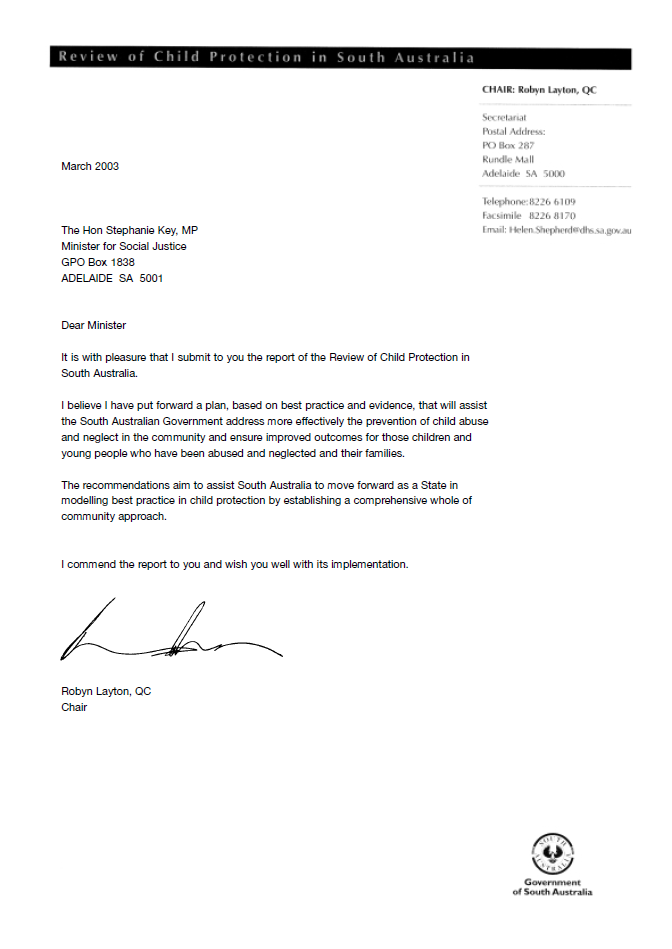 Layton Report letter 2003