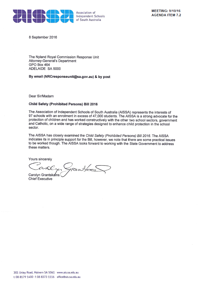 AISSA letter to Royal Commision 2017