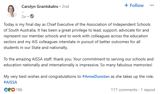 Carolyn LinkedIn post 2022